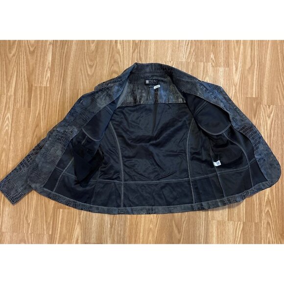 Toni Morgan Jacket Womens SM Faux Croc Print Button Up Black & Gray - Picture 3 of 7